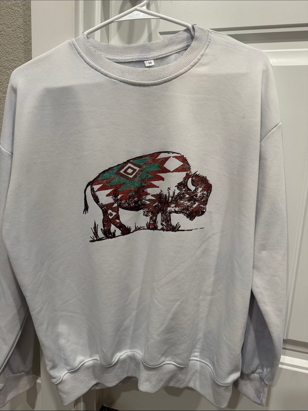 Woman’s White Graphic Buffalo Crewneck Sweatshirt